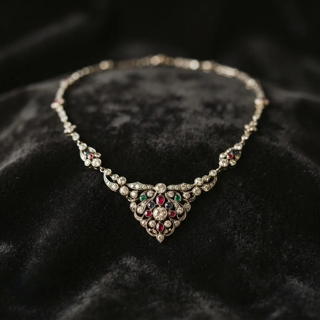 Fine antique diamond and gemstone necklace